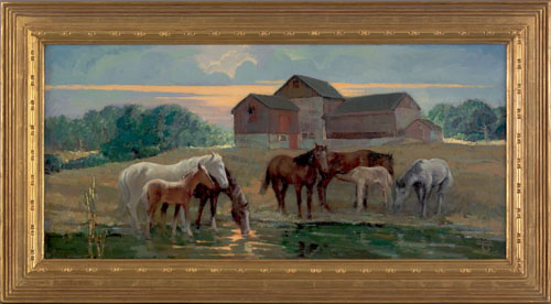 Appraisal: Charles Hargens American oil on canvas landscape titled Evening Bucks