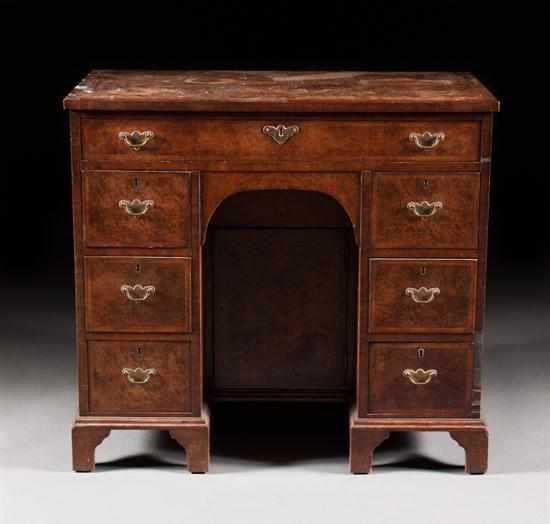 Appraisal: George III style herringbone banded burl walnut kneehole desk late