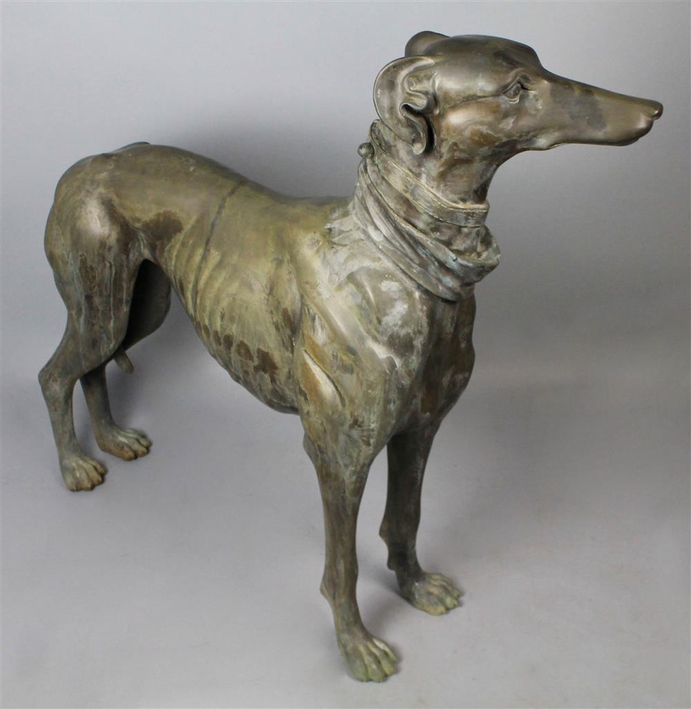 Appraisal: GARDEN STATUE OF A FIGURE OF A PATINATED METAL GREYHOUND