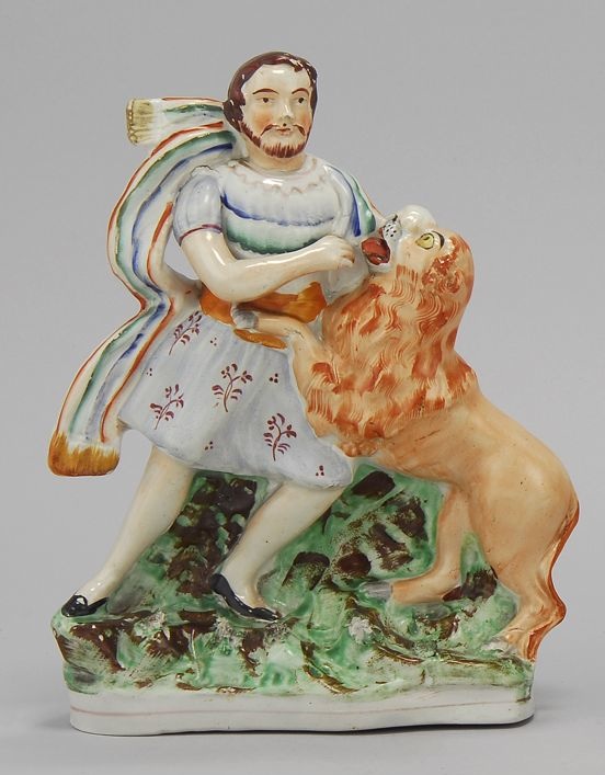 Appraisal: STAFFORDSHIRE FIGURE OF SAMSON AND THE LION Circa With polychrome