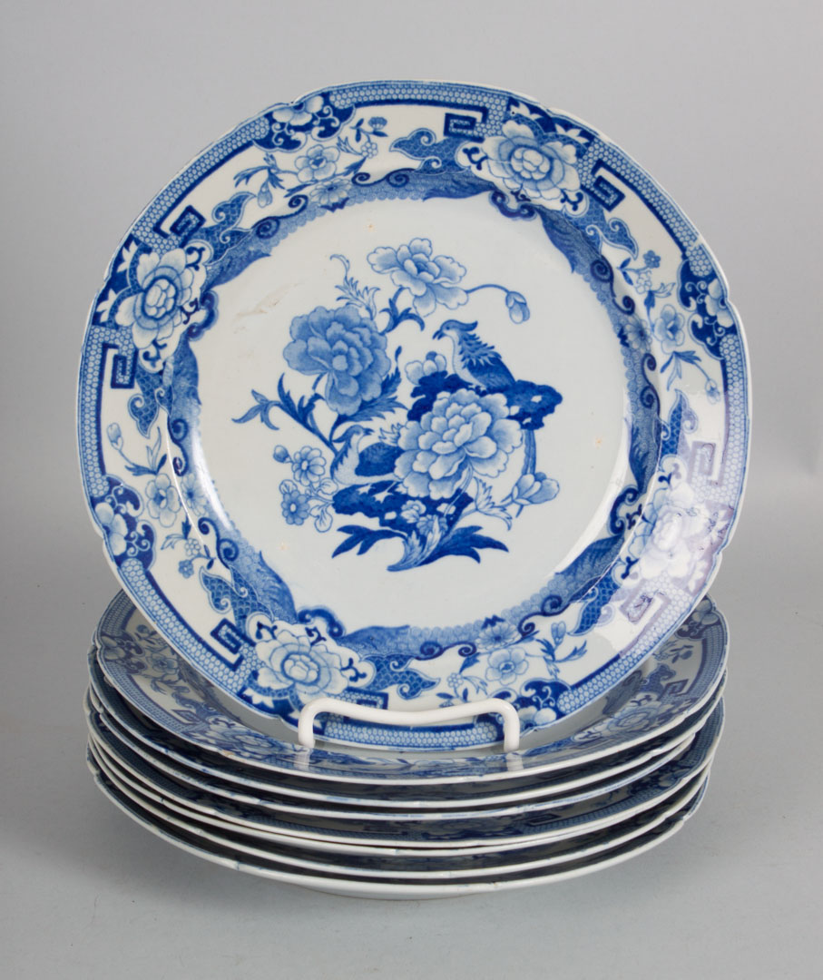 Appraisal: Set of eight blue transferware ironstone plates in the Mason's