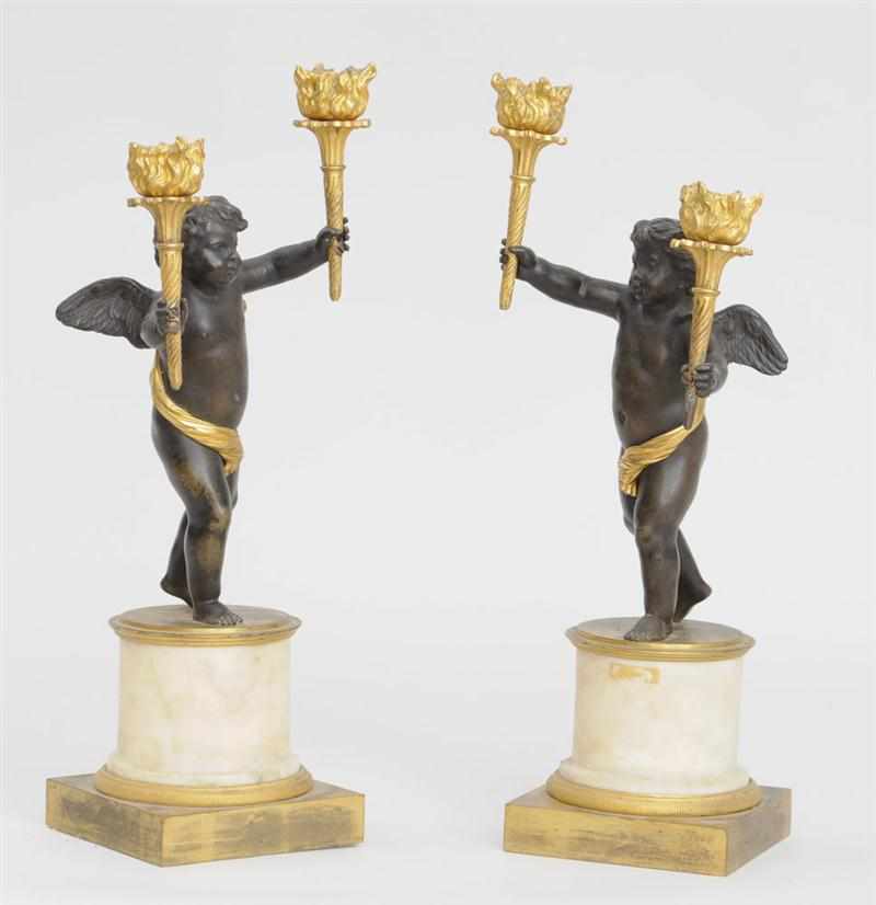 Appraisal: PAIR OF LOUIS XVI STYLE BRONZE ORMOLU AND MARBLE TWO-LIGHT