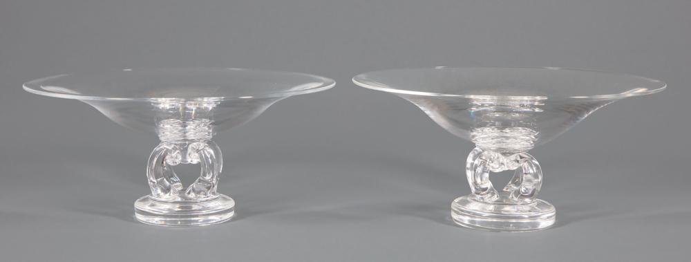 Appraisal: Pair of Steuben Glass Pedestal Bowls etched marks model designed