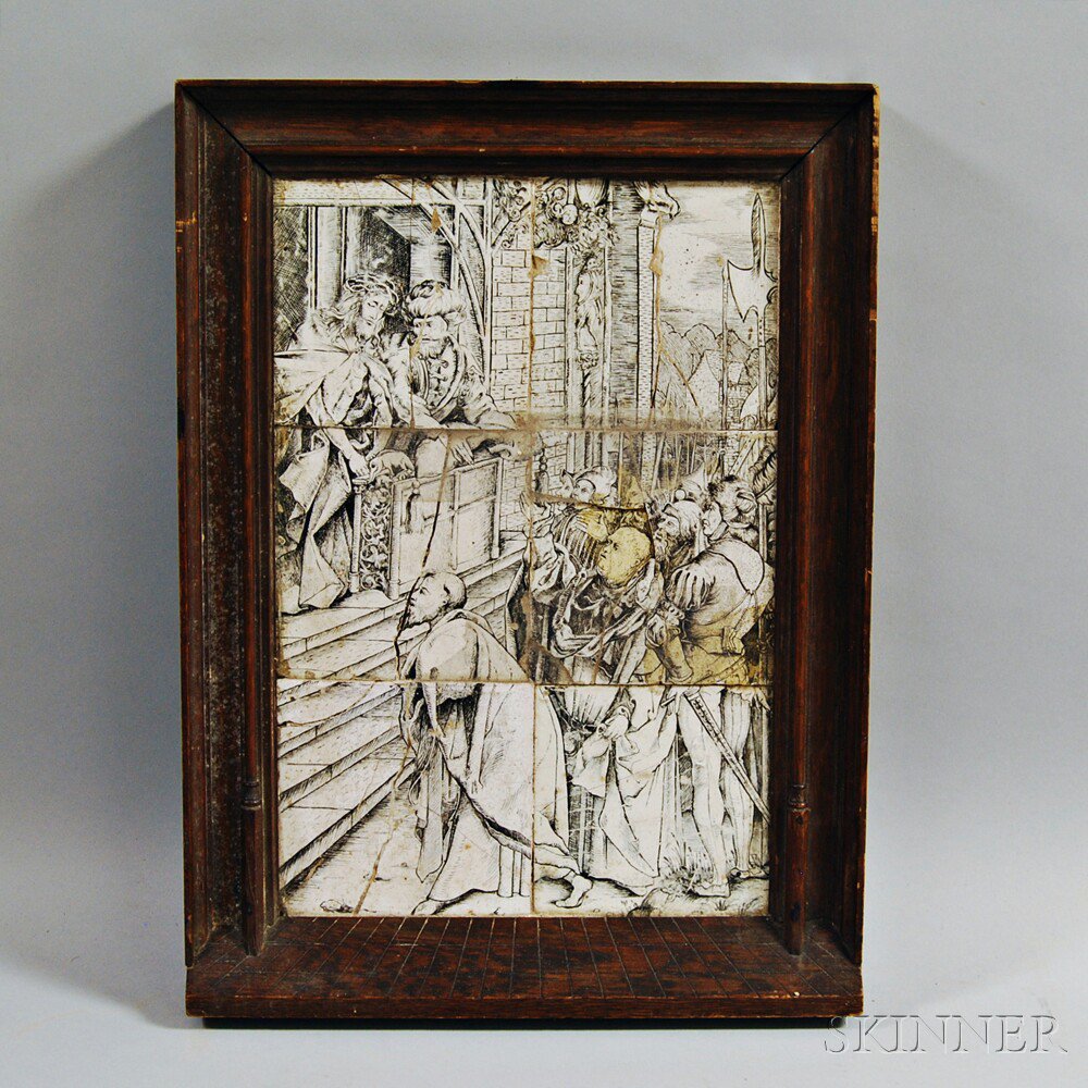 Appraisal: Framed Continental Six-tile Religious Scene th century titled Ecce Homo