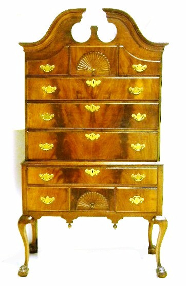 Appraisal: Chippendale style highboy mahogany and flame mahogany veneer two shell