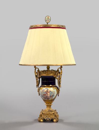 Appraisal: Attractive French Gilt-Brass-Mounted Bleu-du-Roi-Ground Porcelain Garniture Vase in the Louis