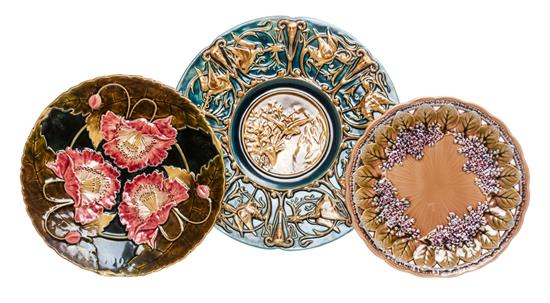 Appraisal: Sale Lot Three Majolica Chargers of various size decoration and