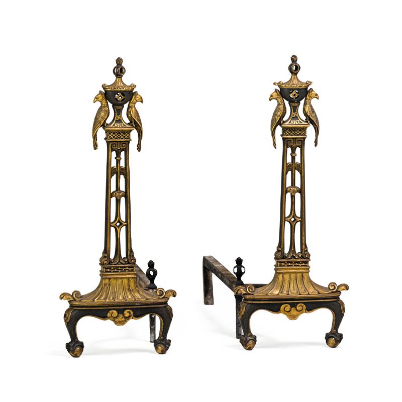 Appraisal: OSCAR BACH STYLE PARCEL GILT ANDIRONS Condition Report