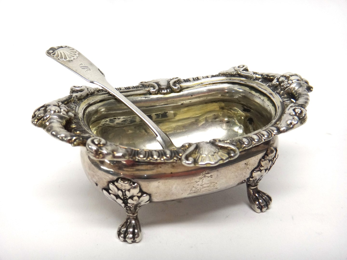 Appraisal: A silver salt of shaped rectangular form the rim decorated