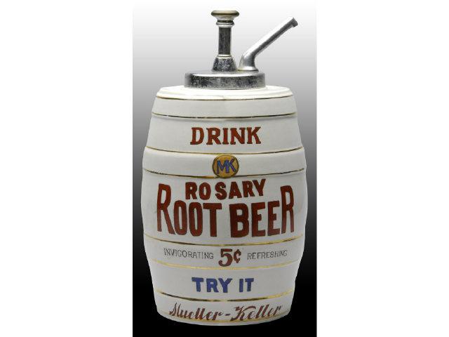 Appraisal: Rosary Root Beer Ceramic Barrel Syrup Dispenser Description Circa Pump