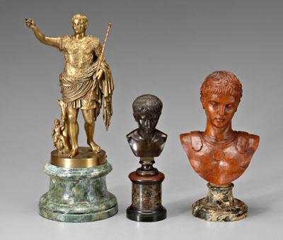 Appraisal: Three Caesar sculptures one brass with arm uplifted painted wood