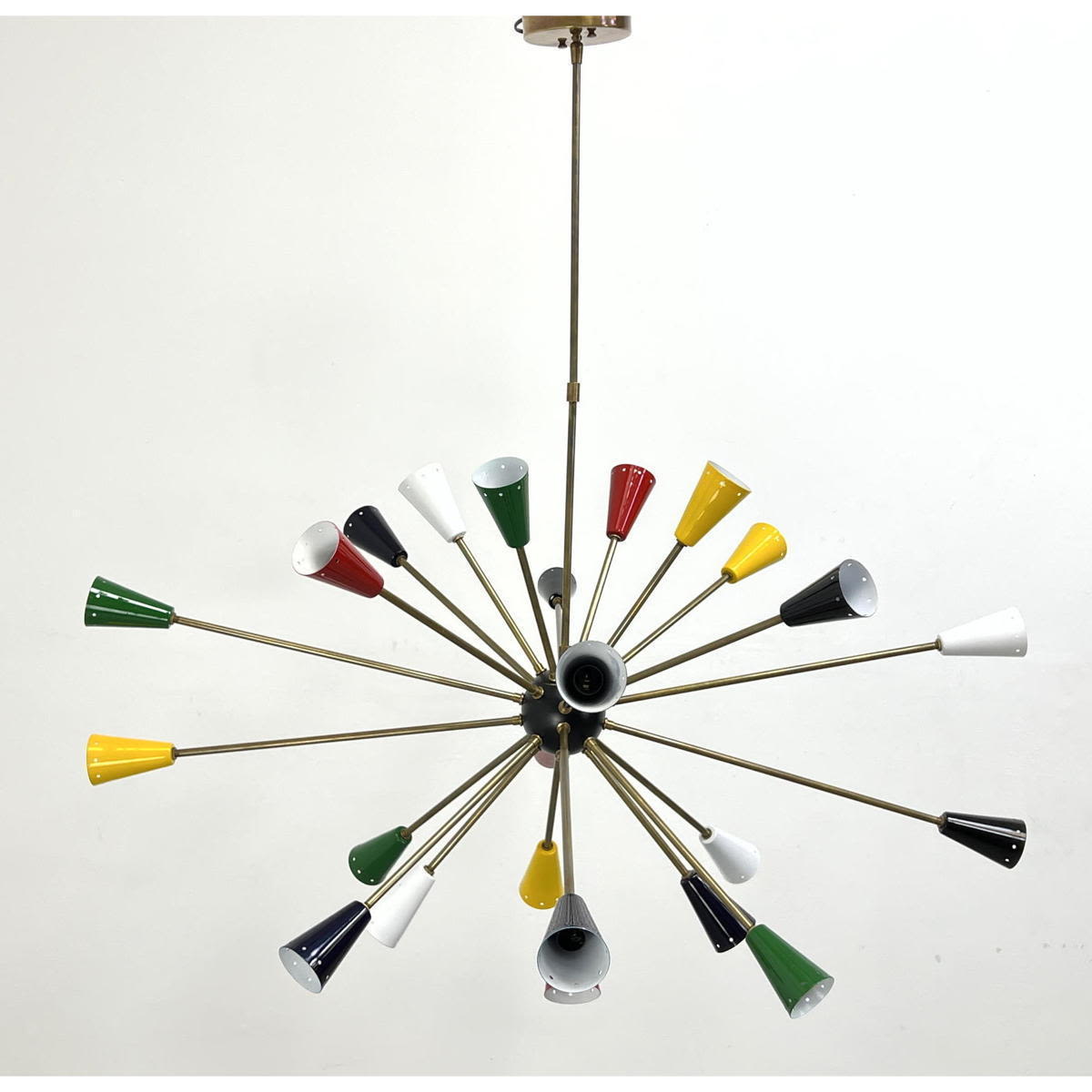 Appraisal: STILNOVO Brass Sputnik Starburst Chandelier Brass Arms support brightly colored