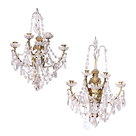 Appraisal: Pair of Louis XVI Style Gilt-Metal Five-Light Sconces Estimate -