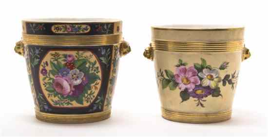 Appraisal: Two Paris Porcelain Jardinieres each with applied gilt lion mask