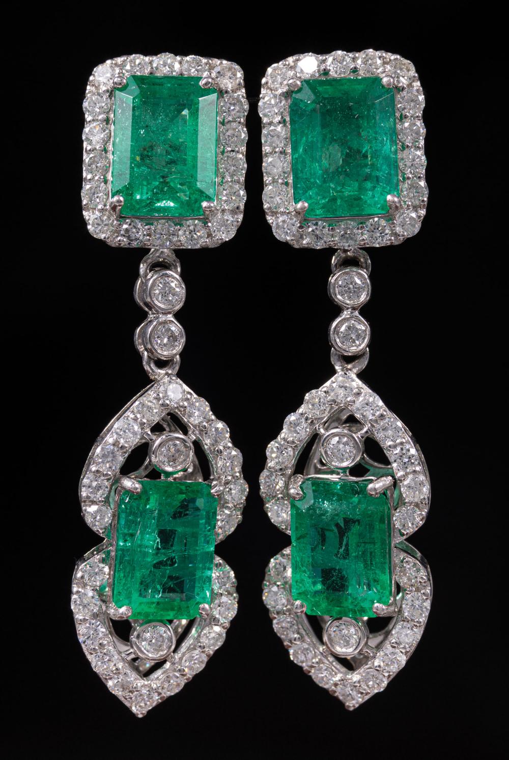 Appraisal: Pair of kt White Gold Emerald and Diamond Dangle Earrings