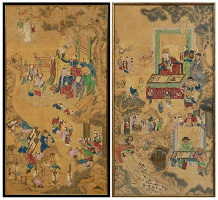 Appraisal: Two Chinese paintings both ink and color on paper one