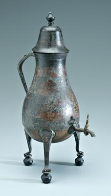 Appraisal: Toleware urn lidded pear form on three scrolled feet added