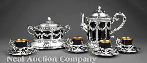 Appraisal: A French st Standard Silver and Cobalt Porcelain Coffee Service