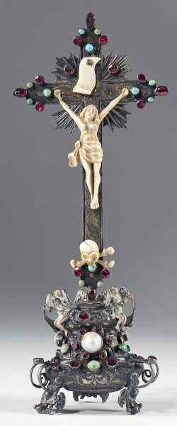 Appraisal: Italian Silver and Ivory Crucifix th century carved ivory figure