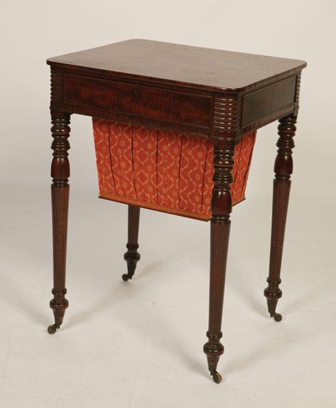 Appraisal: A REGENCY MAHOGANY WORK TABLE the rectangular top with rounded