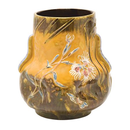 Appraisal: Galle Gilt and Enameled Pottery Two-Handled Vase Estimate -