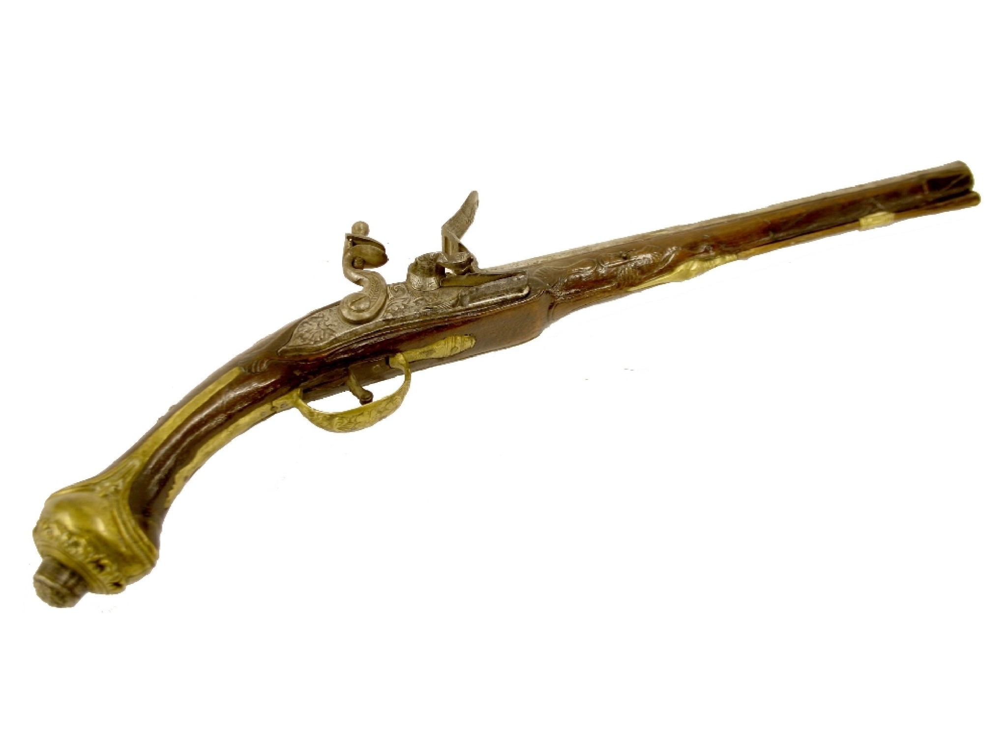 Appraisal: Replica antique flintlock pistol with brass and gem set fittings