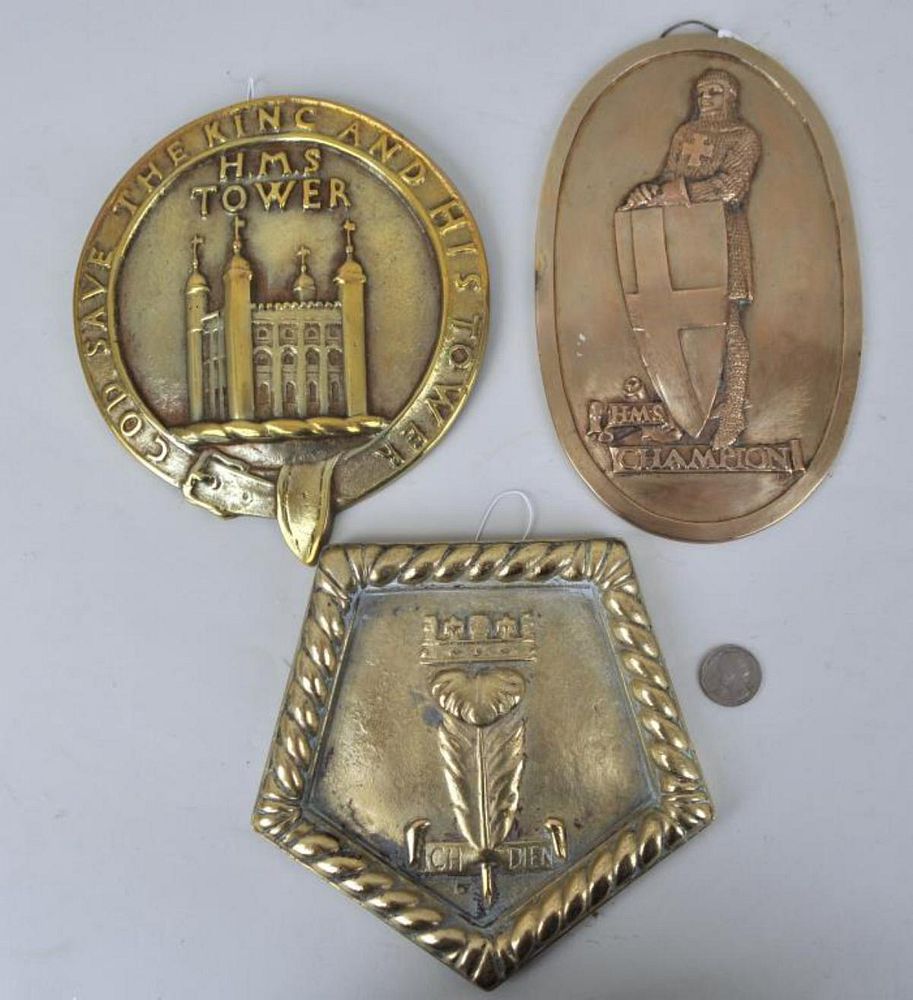 Appraisal: Group Three Bronze Ship's Badges comprising HMS Tower God Save