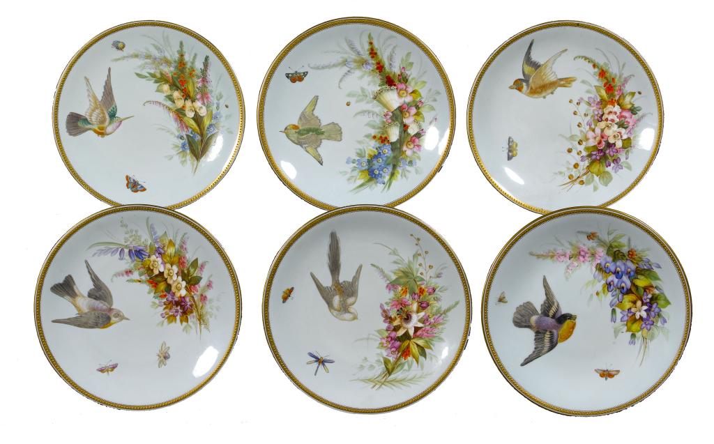 Appraisal: A SET OF SIX ROYAL WORCESTER DESSERT PLATES painted in