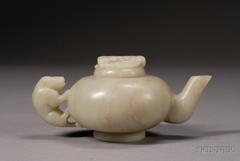 Appraisal: Jade Wine Pot China th century gray stone with tan