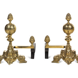 Appraisal: A Pair of Brass Andirons th Century Height x width