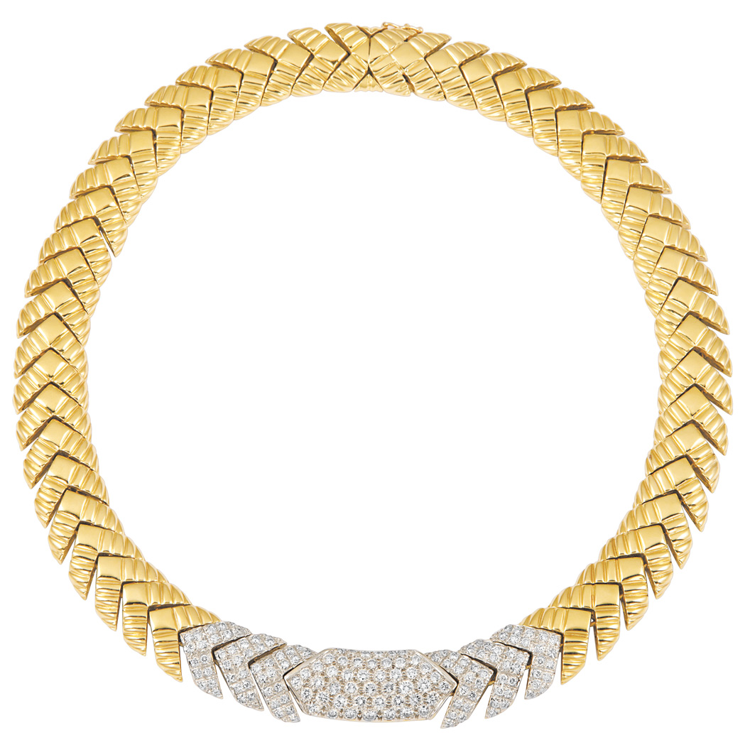 Appraisal: Two-Color Gold and Diamond Necklace Yellow white gold diamonds ap