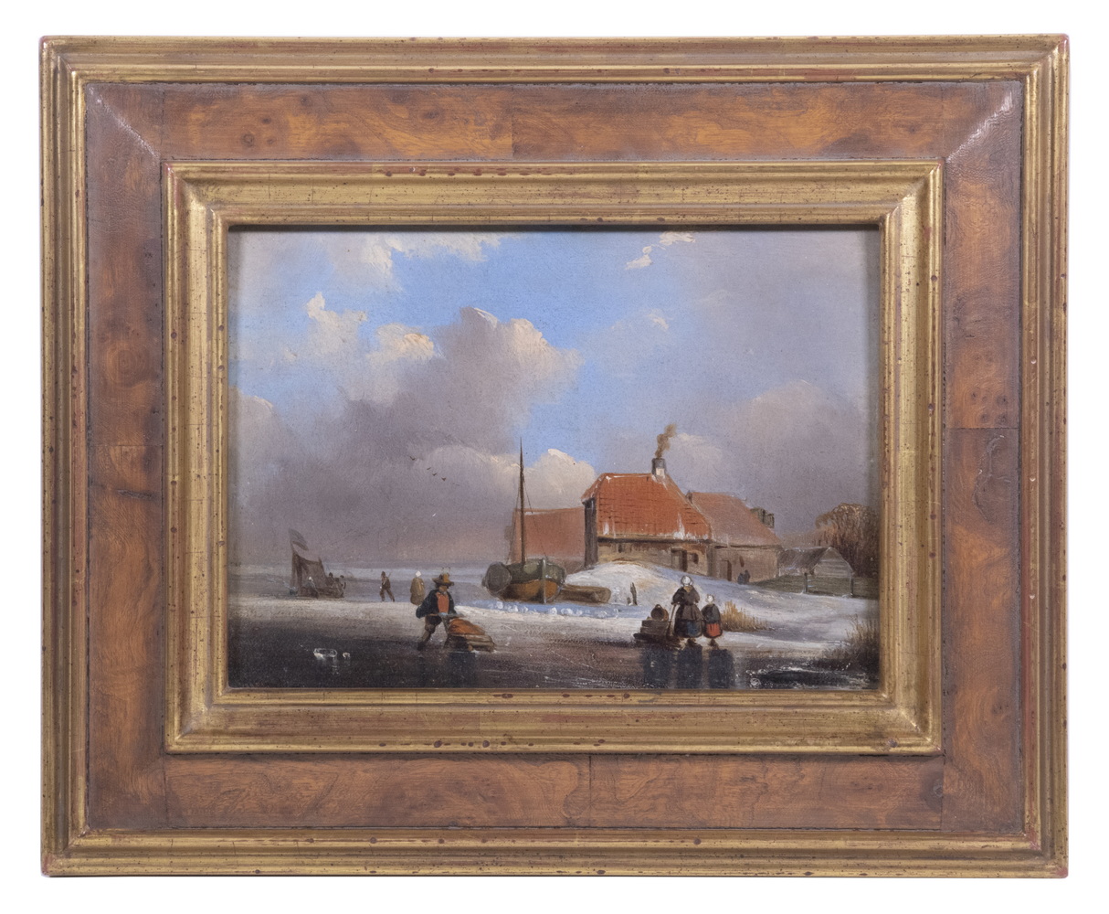 Appraisal: TH C UNSIGNED DUTCH WINTER LANDSCAPE PAINTING Sled and Foot