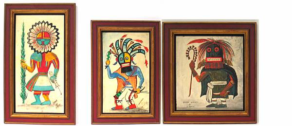 Appraisal: D Homvi Three paintings Nalucala Tawa Soyok W qti signed