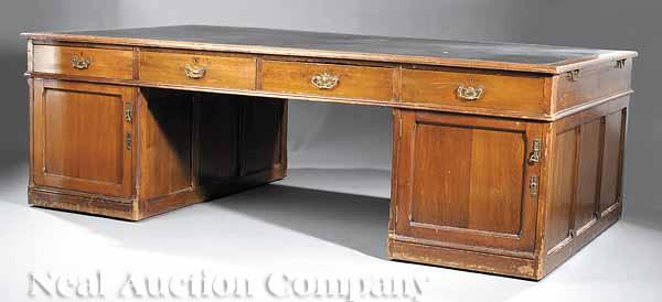 Appraisal: A Monumental American Mahogany Partner's Desk c the inset leather