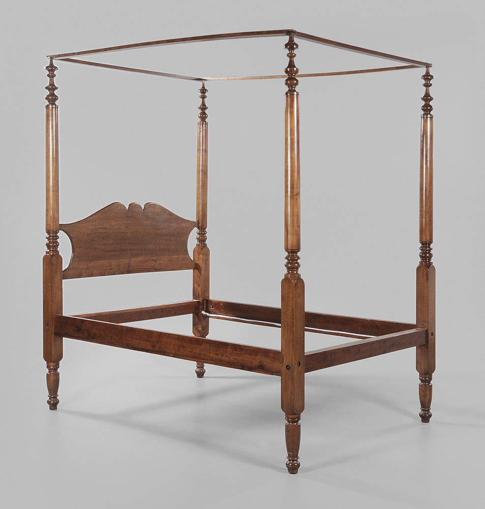 Appraisal: Classical Figured Maple Four-Poster Bedstead American th century maple and