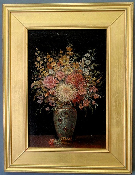 Appraisal: Oil on board still life painting of a vase of