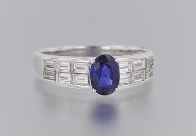 Appraisal: A Ladies' Blue Sapphire and Diamond Ring k white gold