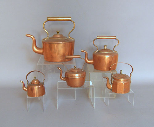 Appraisal: Five copper tea kettles late th early th c tallest