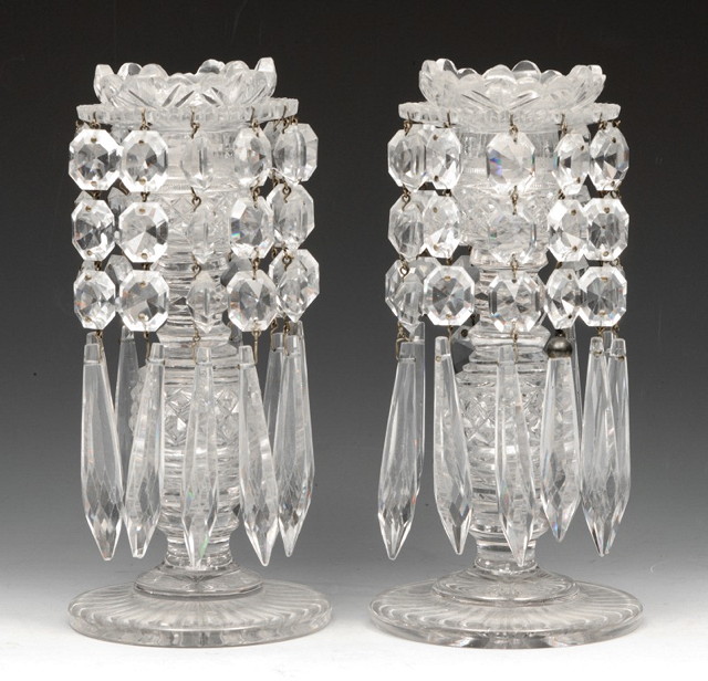 Appraisal: A PAIR OF TH CENTURY GLASS TABLE LUSTRES on star