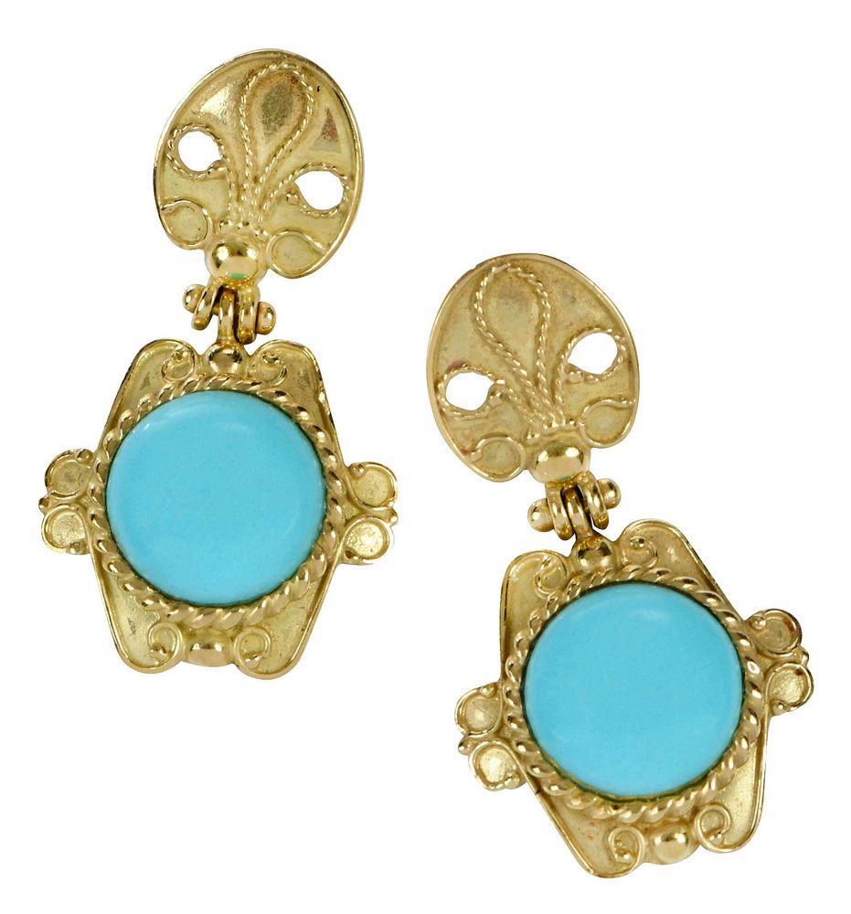 Appraisal: kt Turquoise Earclips each with one round turquoise cabochon approx