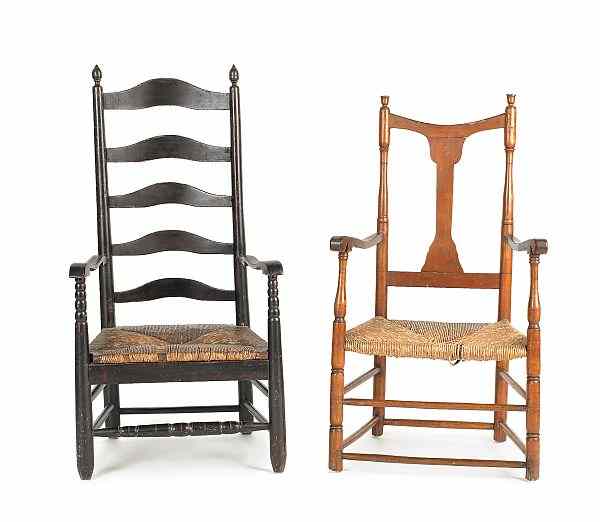 Appraisal: Two rush seat arm chairs late th c