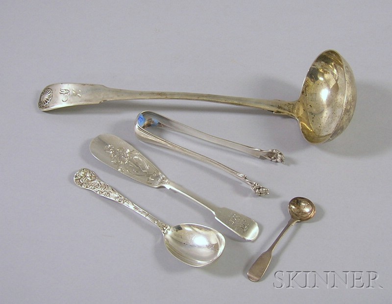 Appraisal: Five Silver Flatware Items British ladle mustard spoon fish server