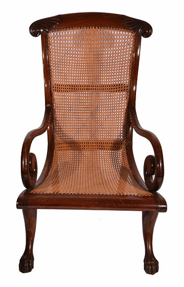 Appraisal: A TH CENTURY COLONIAL MAHOGANY AND CANE SEATED LOUNGE OPEN