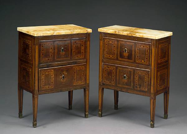 Appraisal: A pair of Northern Italian Neoclassical cedar and marquetry commodini