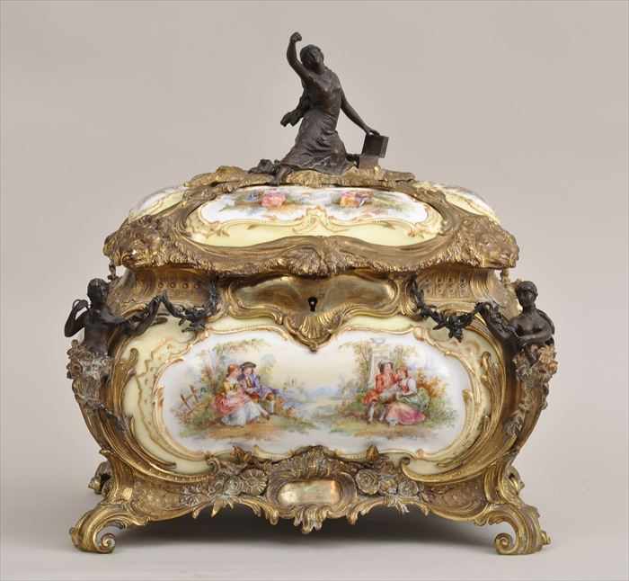 Appraisal: LOUIS XV-STYLE GILT-METAL MOUNTED SEVRES-STYLE PORCELAIN CASKET Of serpentine outline