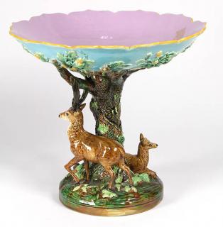 Appraisal: English Majolica footed compote th century molded as an oak