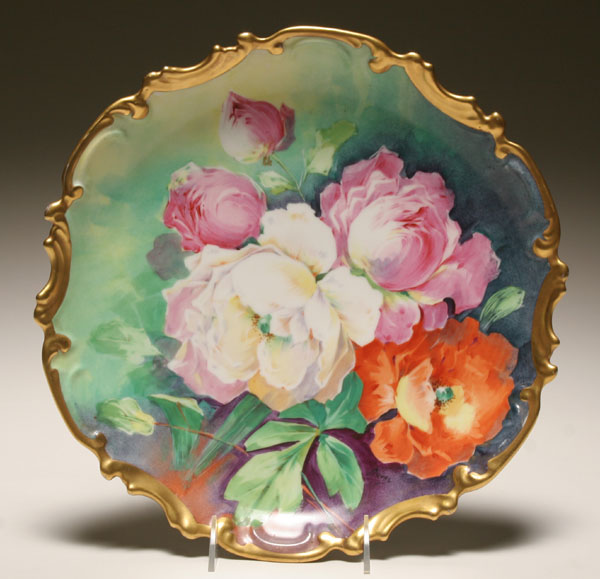 Appraisal: Limoges Coronet porcelain hand painted wall plate charger vivid floral