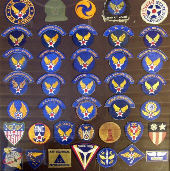 Appraisal: Framed original Confederate Air Force embroidered badges PROVENANCE Geoff Stanton