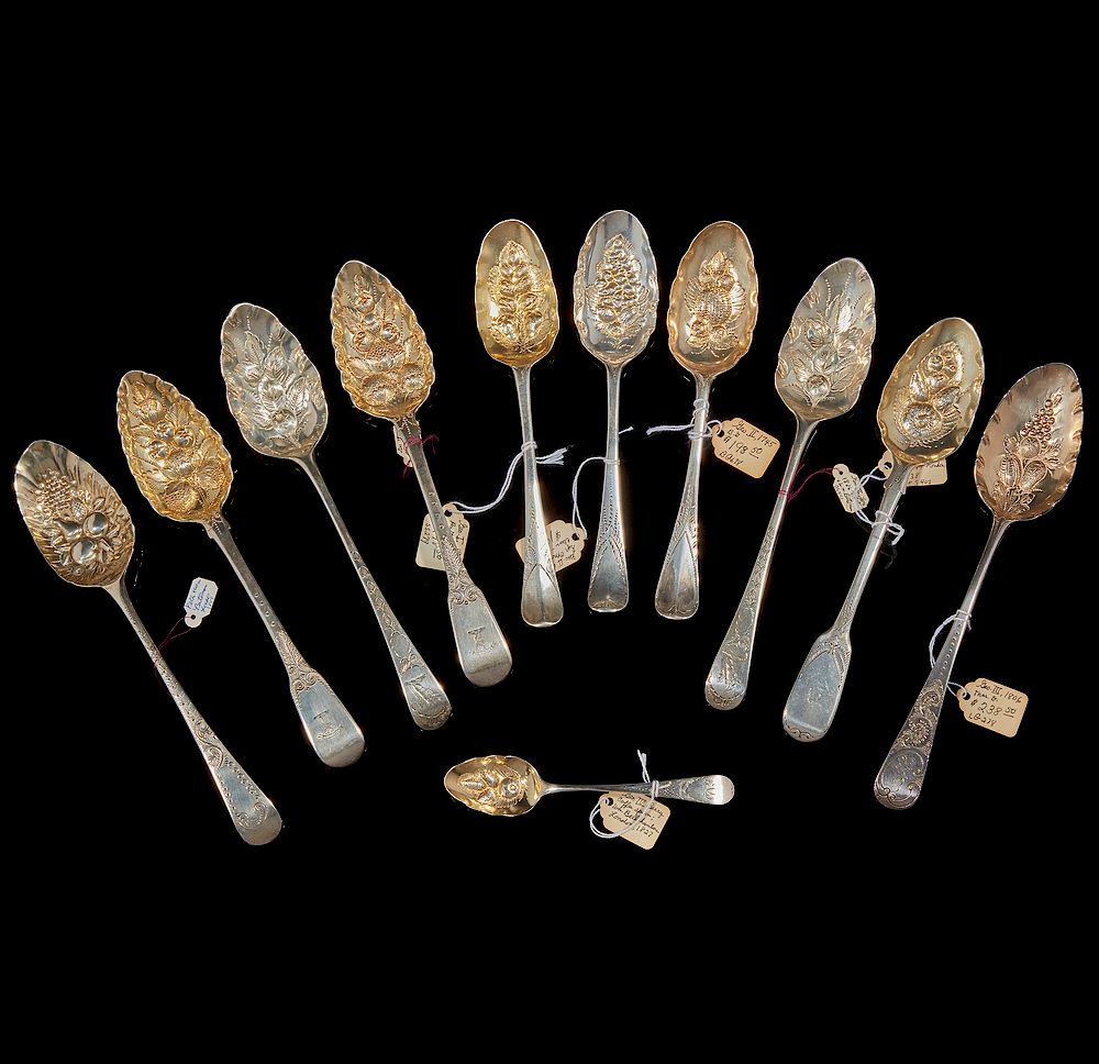 Appraisal: Assorted Sterling Berry Spoons Eleven assorted gilt sterling berry spoons