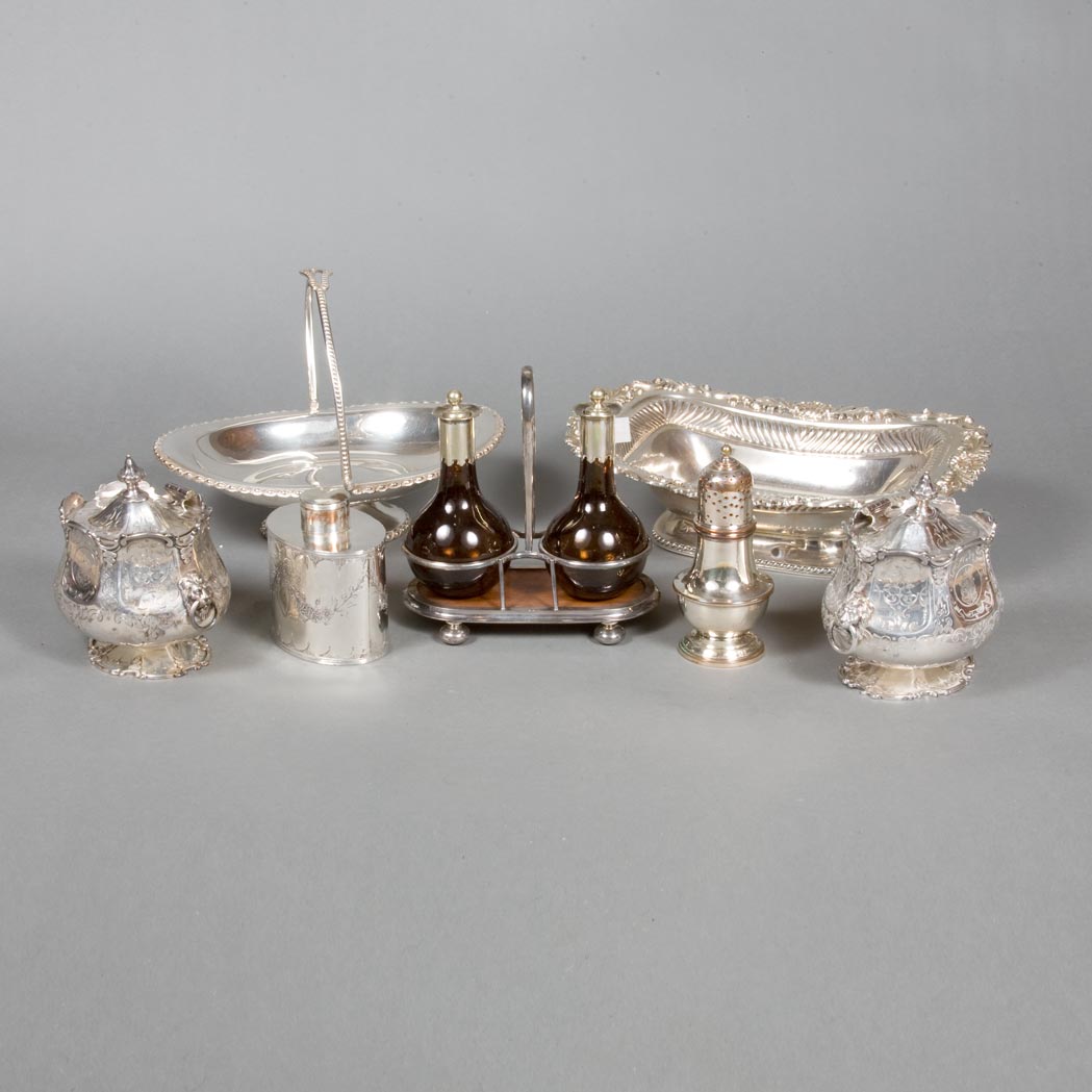 Appraisal: Seven Victorian Silver Plated Table Articles Comprising three tea caddies